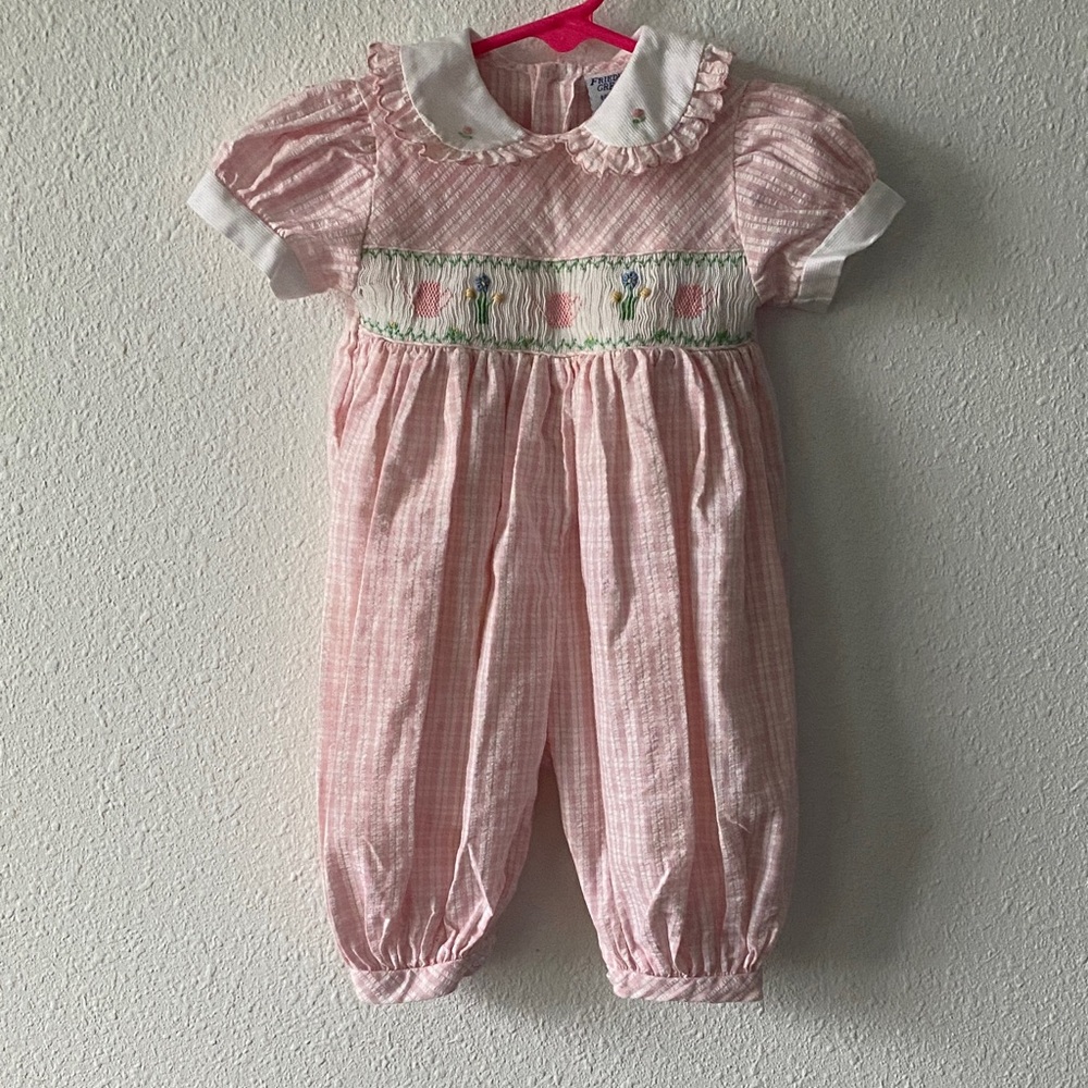 Pink Smocked Baby One-Piece with Peter Pan Collar